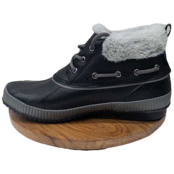 JSport jambu Short Duck Boots Black Mary Waterproof Faux fur Collar Women's 8 - Picture 1 of 7